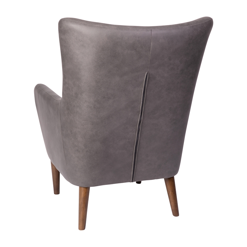 Pemberly Row Wingback Accent Chair with Wooden Legs in Dark Gray Faux Leather
