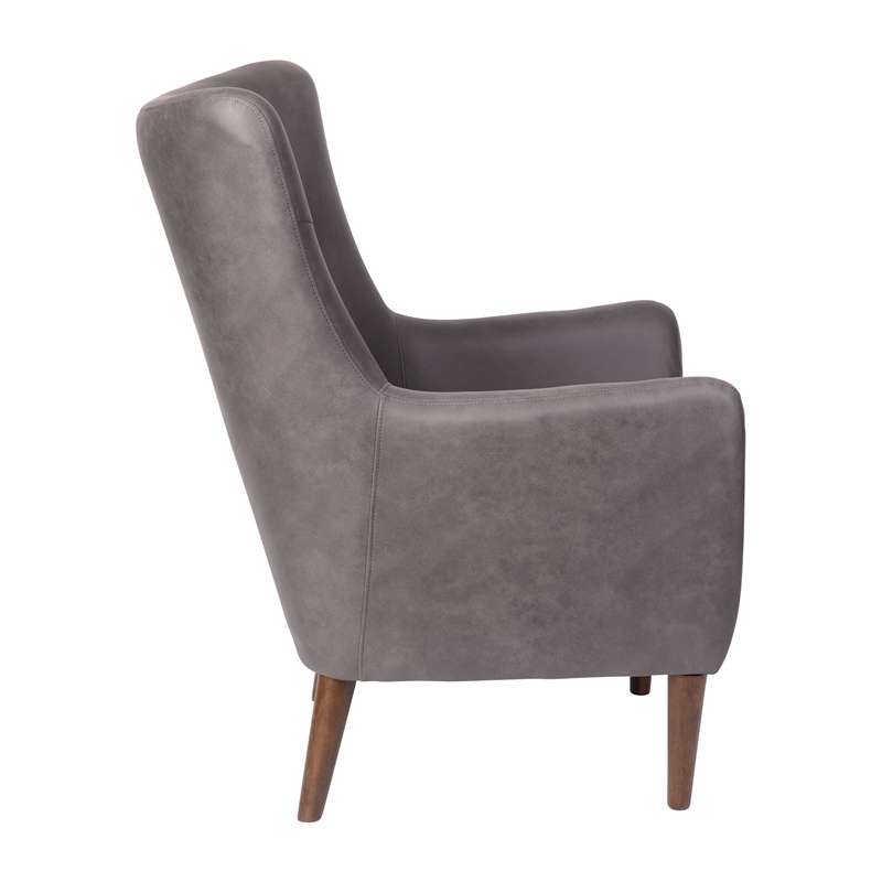 Pemberly Row Wingback Accent Chair with Wooden Legs in Dark Gray Faux Leather