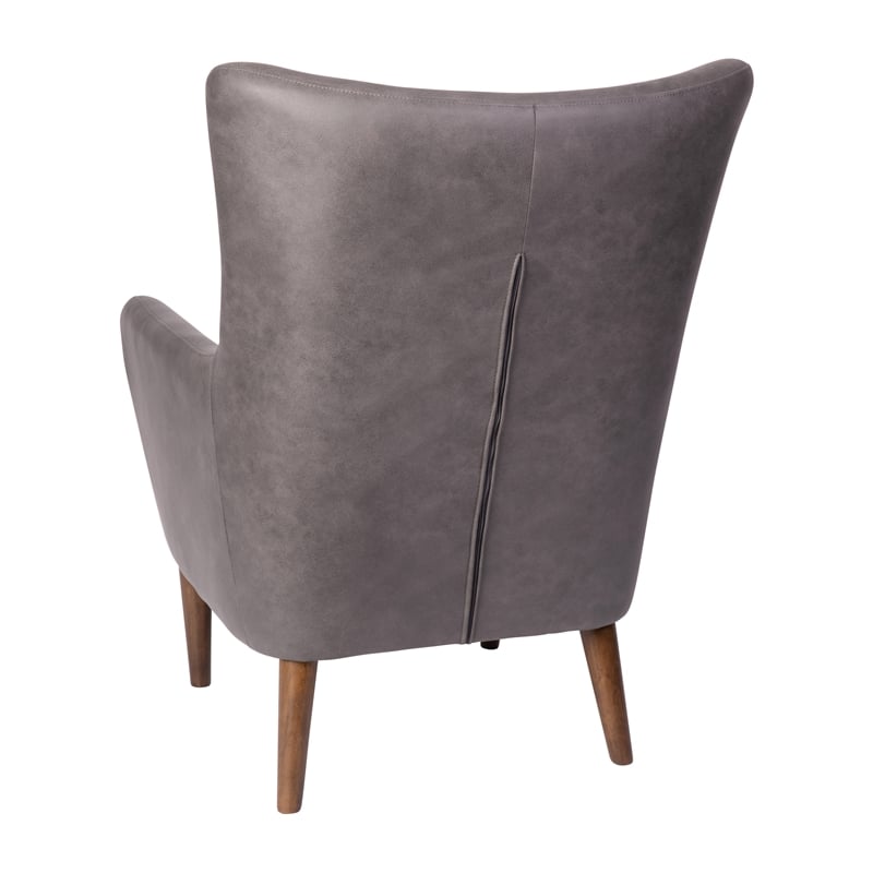 Pemberly Row Wingback Accent Chair with Wooden Legs in Dark Gray Faux Leather