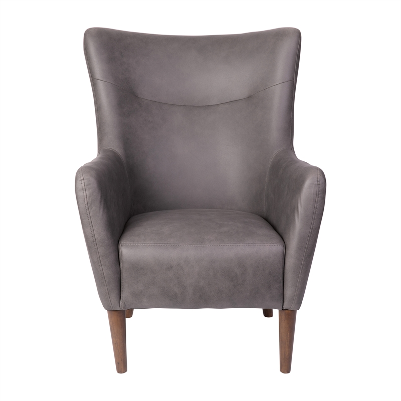 Pemberly Row Wingback Accent Chair with Wooden Legs in Dark Gray Faux Leather