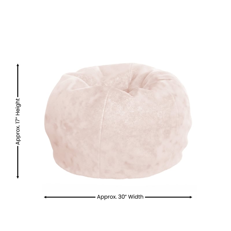 Pemberly Row Small Blush Furry Refillable Bean Bag Chair for Kids and Teens