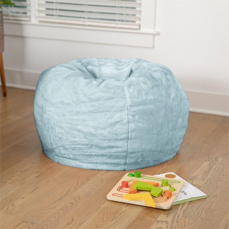 Pemberly Row Small Teal Furry Refillable Bean Bag Chair for Kids and Teens