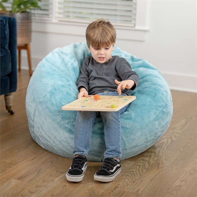 Pemberly Row Small Teal Furry Refillable Bean Bag Chair for Kids and Teens