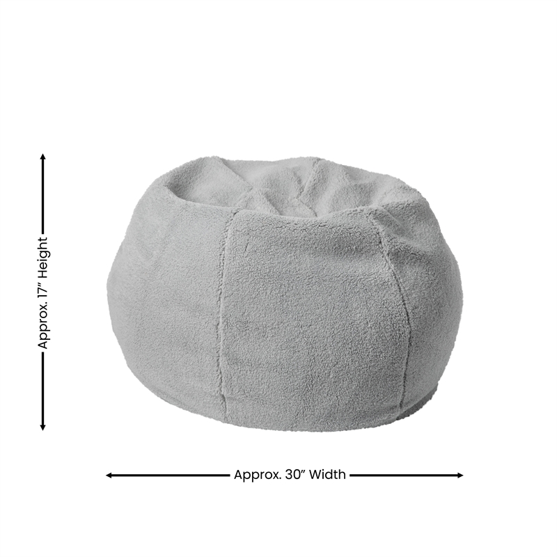 Pemberly Row Small Faux Sherpa Refillable Bean Bag Chair for Kids & Teens - Gray