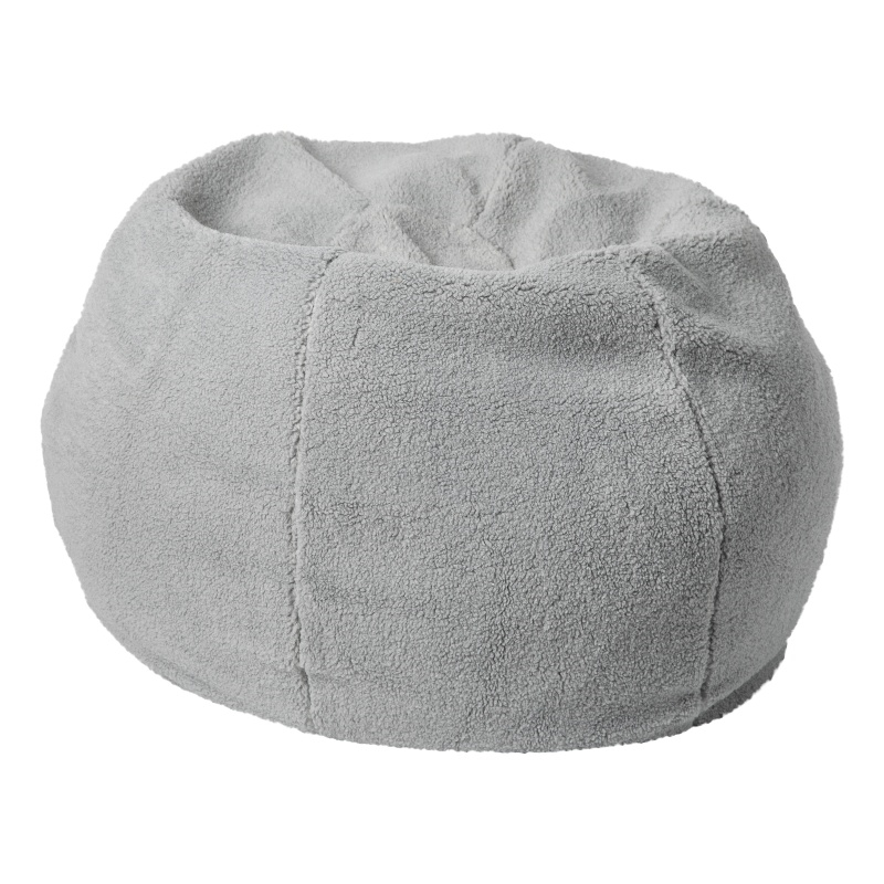Pemberly Row Small Faux Sherpa Refillable Bean Bag Chair for Kids & Teens - Gray