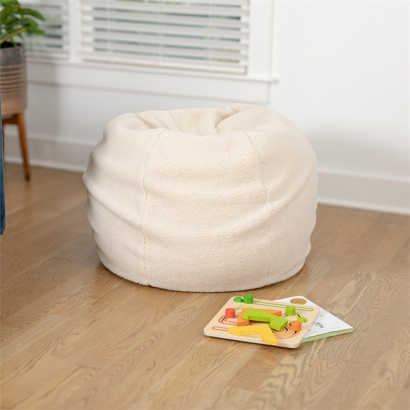 Pemberly Row Small Faux Sherpa Refillable Bean Bag Chair for Kids and Teens