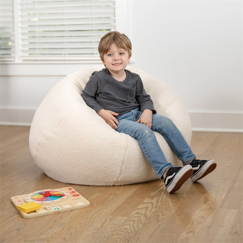 Pemberly Row Small Faux Sherpa Refillable Bean Bag Chair for Kids and Teens