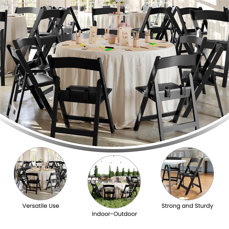Pemberly Row Kids Black Resin Folding Chair with Black Vinyl Padded Seat
