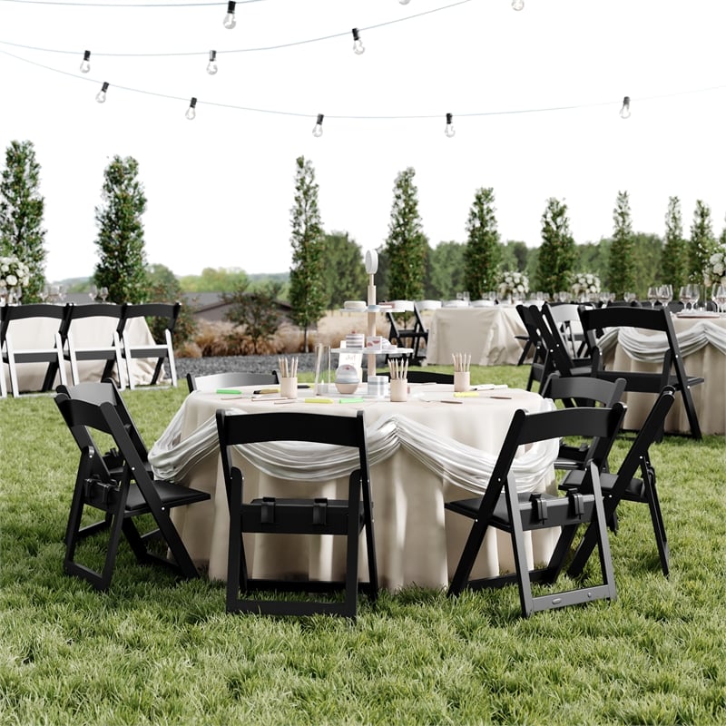 Pemberly Row Kids Black Resin Folding Chair with Black Vinyl Padded Seat