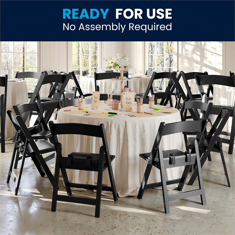 Pemberly Row Kids Black Resin Folding Chair with Black Vinyl Padded Seat