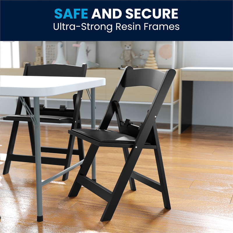 Pemberly Row Kids Black Resin Folding Chair with Black Vinyl Padded Seat