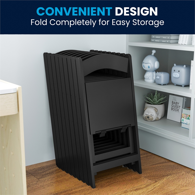 Pemberly Row Kids Black Resin Folding Chair with Black Vinyl Padded Seat