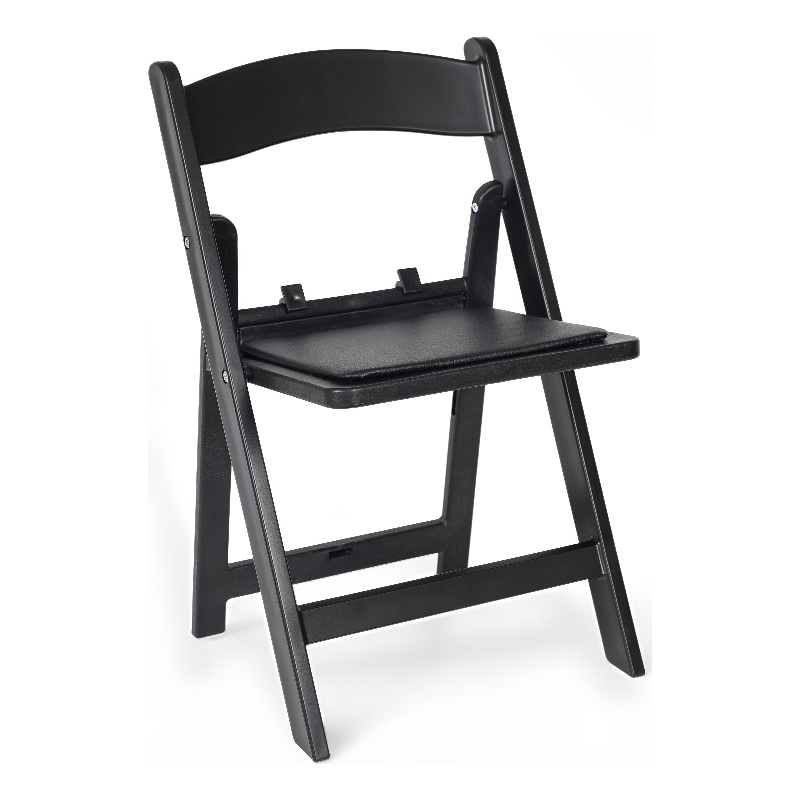 Pemberly Row Kids Black Resin Folding Chair with Black Vinyl Padded Seat