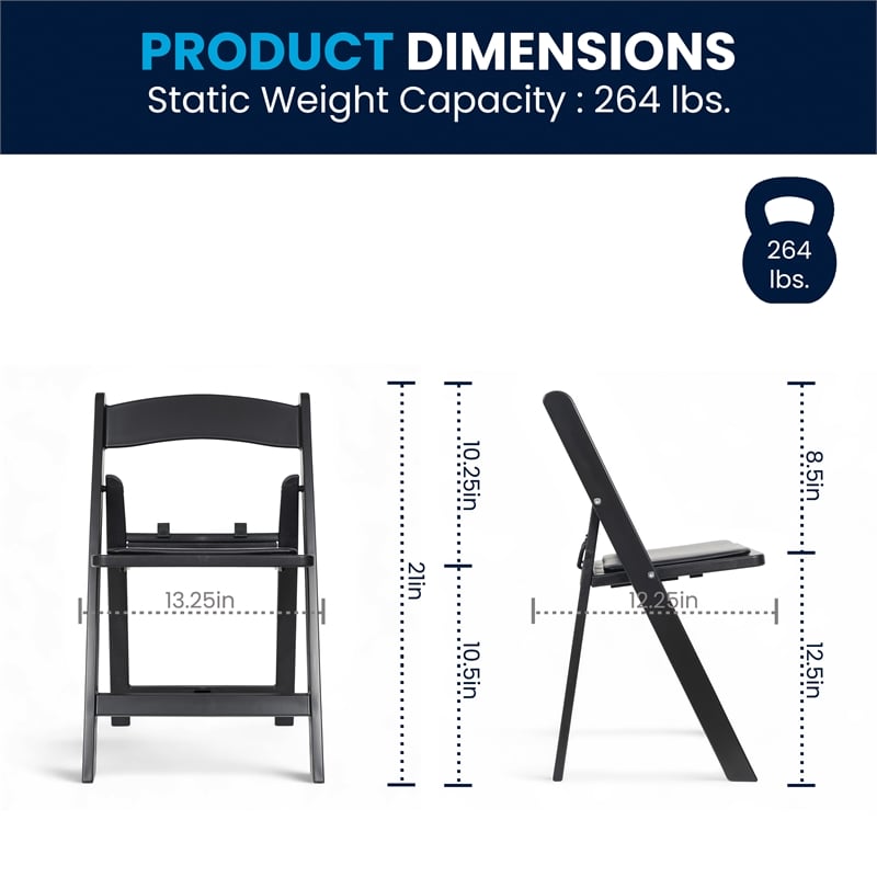 Pemberly Row Kids Black Resin Folding Chair with Black Vinyl Padded Seat