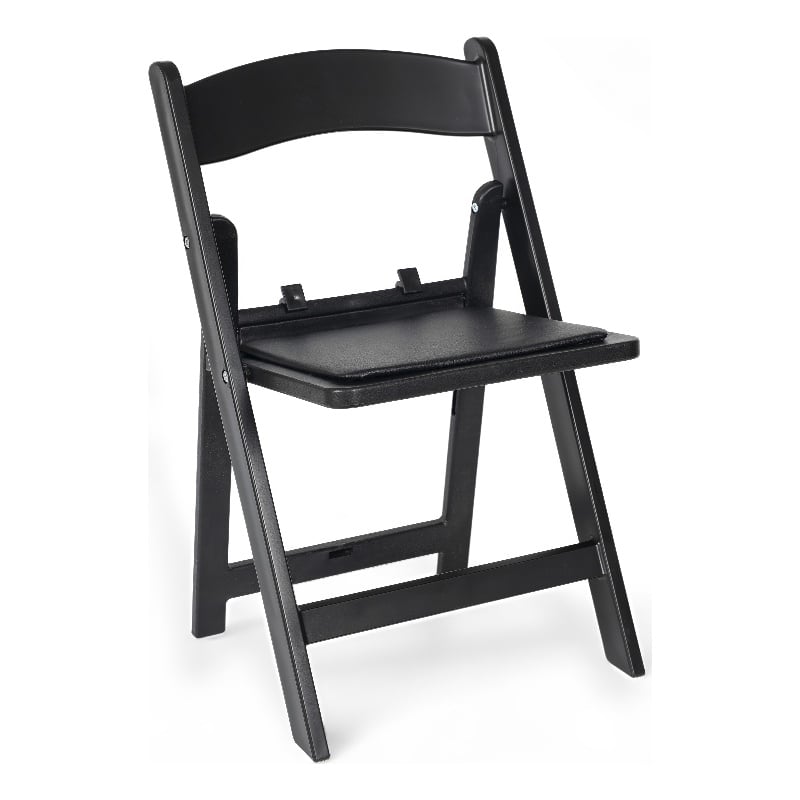 Pemberly Row Kids Black Resin Folding Chair with Black Vinyl Padded Seat