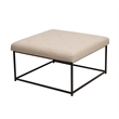 Pemberly Row Square Tufted Ottoman with Black Metal Frame in Beige