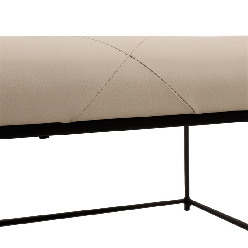 Pemberly Row Square Tufted Ottoman with Black Metal Frame in Beige