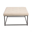 Pemberly Row Square Tufted Ottoman with Black Metal Frame in Beige