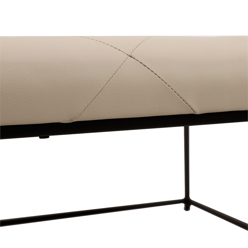 Pemberly Row Square Tufted Ottoman with Black Metal Frame in Beige