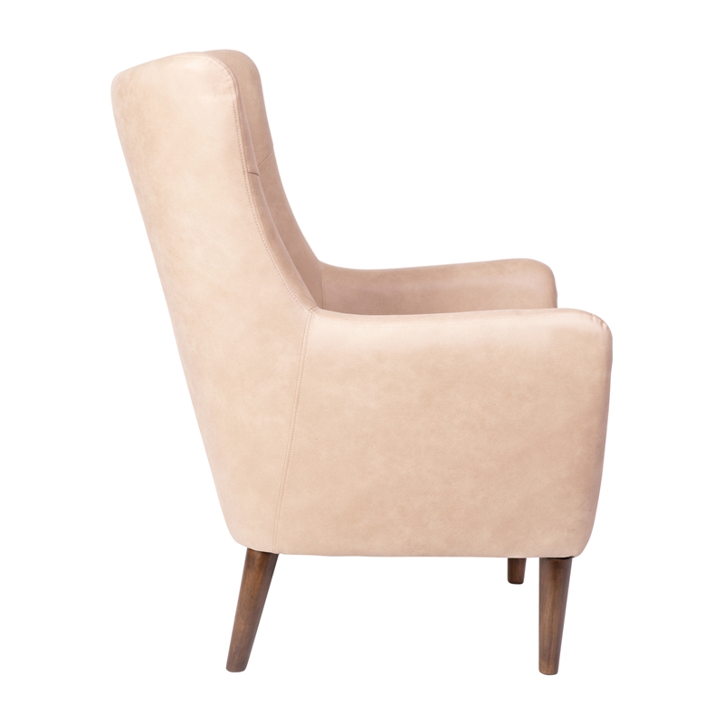 Pemberly Row Wingback Accent Chair with Wooden Legs in Light Brown Faux Leather