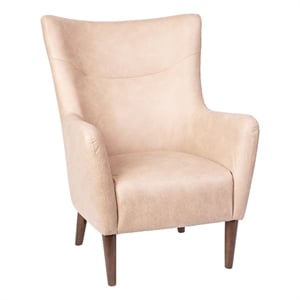 Pemberly Row Wingback Accent Chair with Wooden Legs in Light Brown Faux Leather