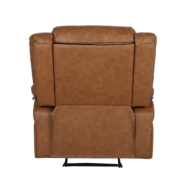 Pemberly Row Contemporary Pillow Back LeatherSoft Recliner in Cognac