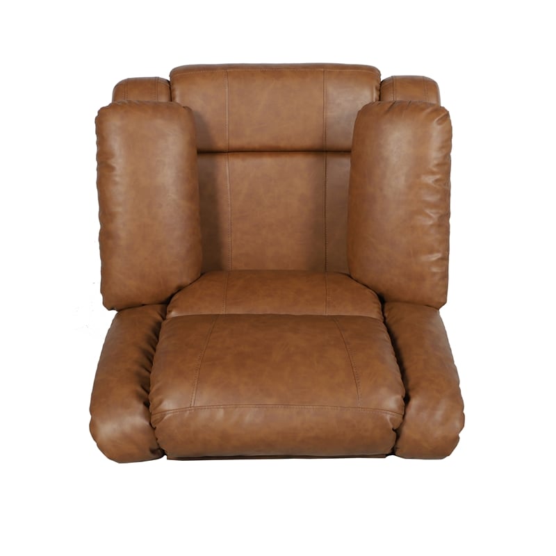 Pemberly Row Contemporary Pillow Back LeatherSoft Recliner in Cognac