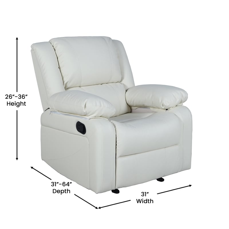 Pemberly Row Contemporary Pillow Back LeatherSoft Recliner in Cream