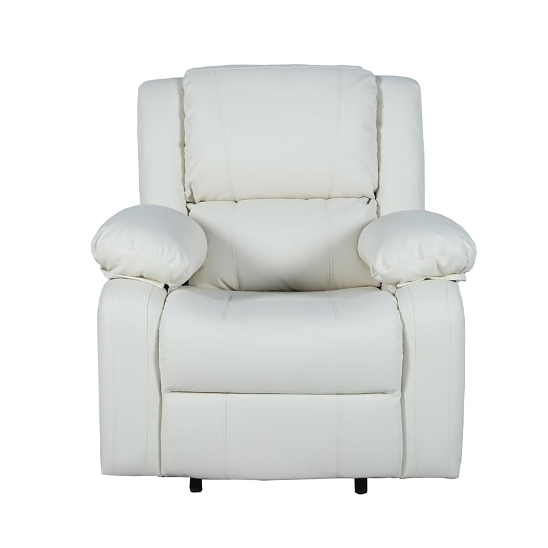 Pemberly Row Contemporary Pillow Back LeatherSoft Recliner in Cream
