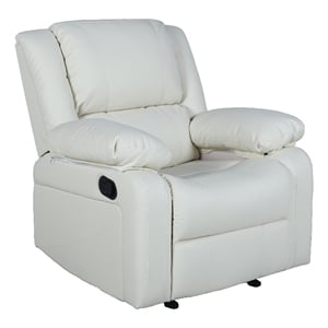 Pemberly Row Contemporary Pillow Back LeatherSoft Recliner in Cream