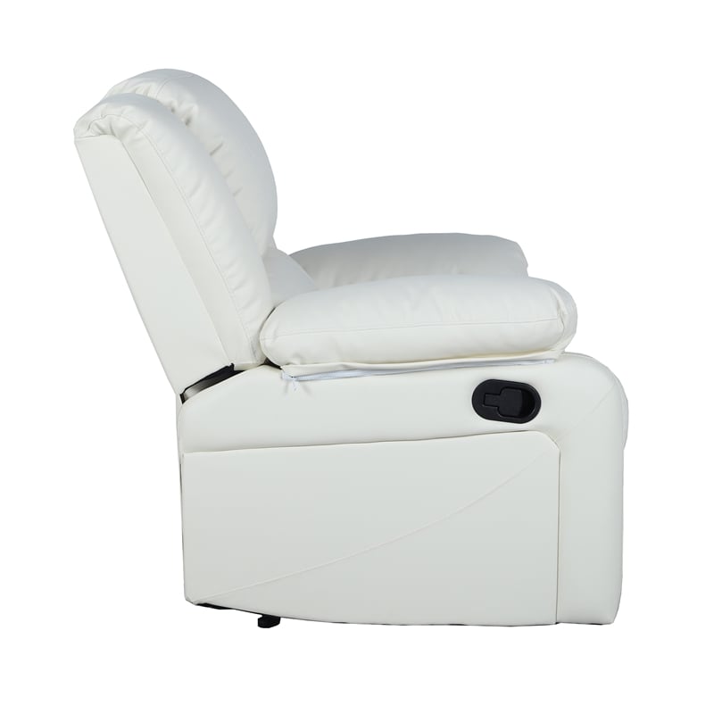 Pemberly Row Contemporary Pillow Back LeatherSoft Recliner in Cream