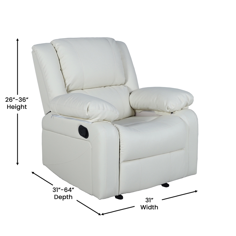 Pemberly Row Contemporary Pillow Back LeatherSoft Recliner in Cream