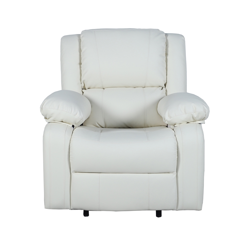 Pemberly Row Contemporary Pillow Back LeatherSoft Recliner in Cream