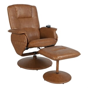 Pemberly Row Massaging Adjustable Recliner with Ottoman and Side Pocket in Brown