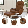 Pemberly Row Massaging Multi-Position Recliner with Ottoman and Pocket in Brown