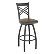Pemberly Row Black X Back Swivel Metal Barstool with Antique Copper Wood Seat