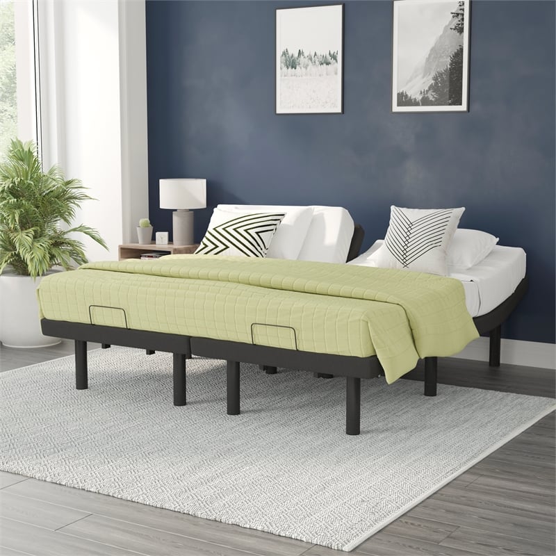 Pemberly Row Upholstered Adjustable Bed Base with Wireless Remote in Twin XL