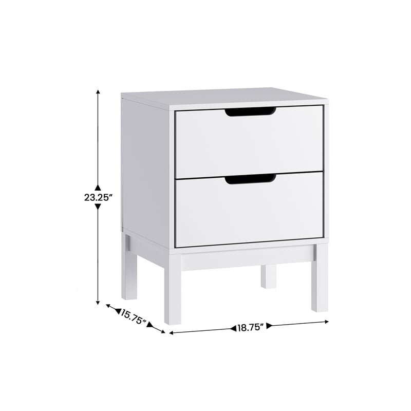 Pemberly Row Kids Nightstand with 2 Storage Drawers in White