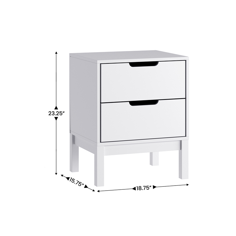 Pemberly Row Kids Nightstand with 2 Storage Drawers in White