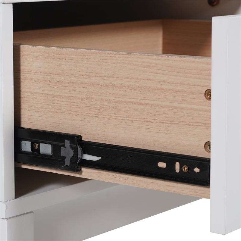 Pemberly Row Kids Nightstand with Storage Drawer and Shelf in White