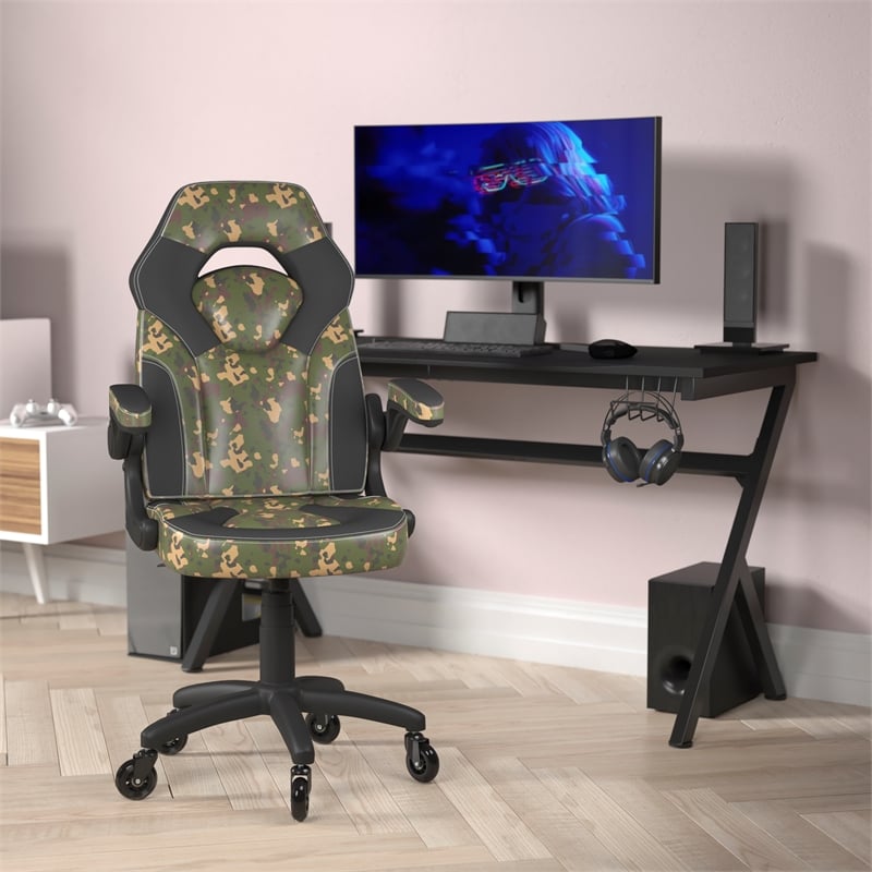 Pemberly Row Office Gaming Chair with Skater Wheels & Flip Up Arms in Camouflage