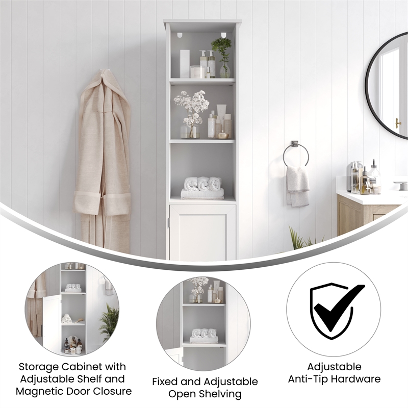 Pemberly Row Freestanding Linen Tower with Shelves & Magnetic Door in White