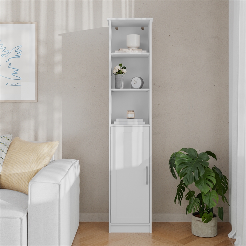 Pemberly Row Freestanding Linen Tower with Shelves & Magnetic Door in White