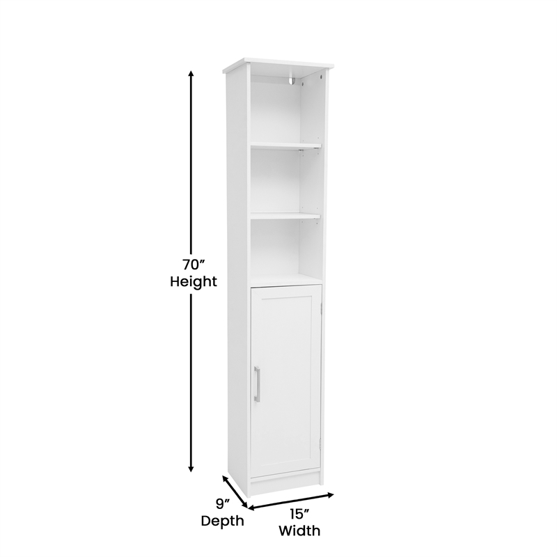 Pemberly Row Freestanding Linen Tower with Shelves & Magnetic Door in White