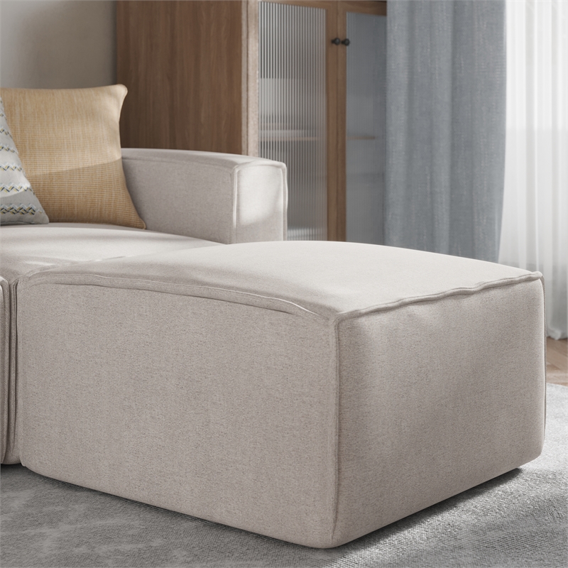 Pemberly Row Contemporary Modular Sectional Sofa Ottoman in Cream