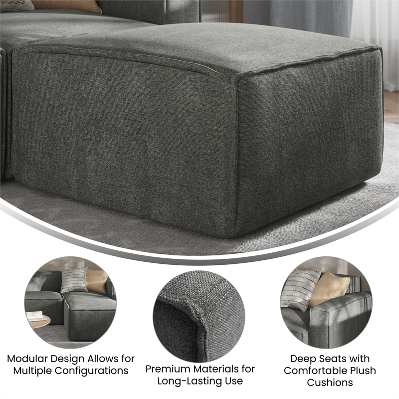Pemberly Row Contemporary Modular Sectional Sofa Ottoman in Dark Gray