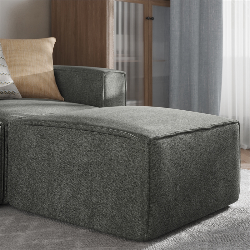 Pemberly Row Contemporary Modular Sectional Sofa Ottoman in Dark Gray