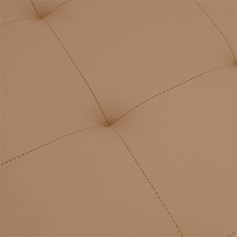 Pemberly Row Square Tufted Ottoman with Black Metal Frame in Light Brown