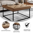 Pemberly Row Square Tufted Ottoman with Black Metal Frame in Light Brown