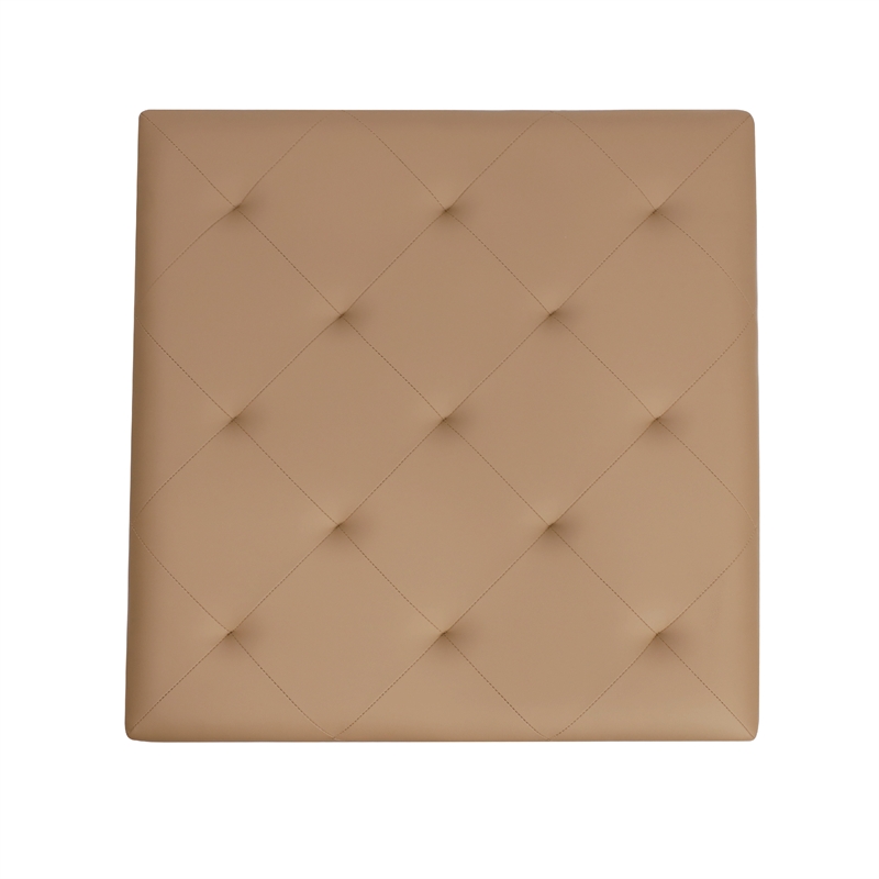 Pemberly Row Square Tufted Ottoman with Black Metal Frame in Light Brown